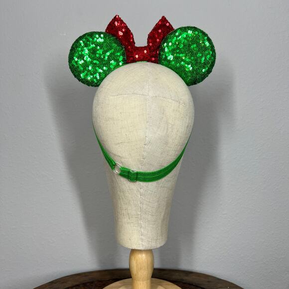 🎄 Evergreen Sparkle Elastic Minnie Ears | Disney Inspired Adjustable Headband - Picture 3 of 4